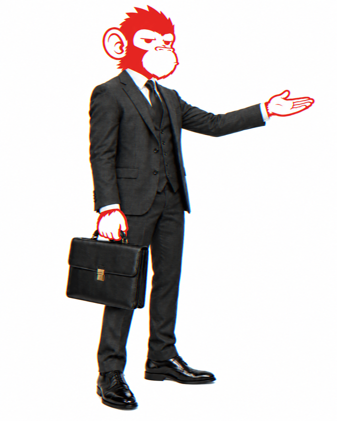Le singe avocat en costume, mallette à la main