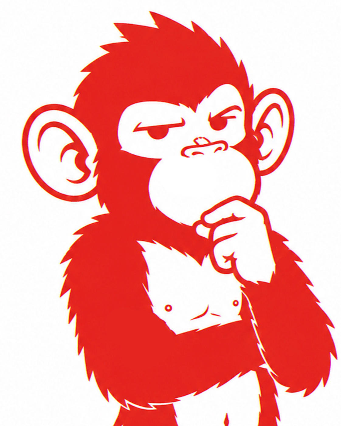 Le singe, songeur, se gratte le menton
