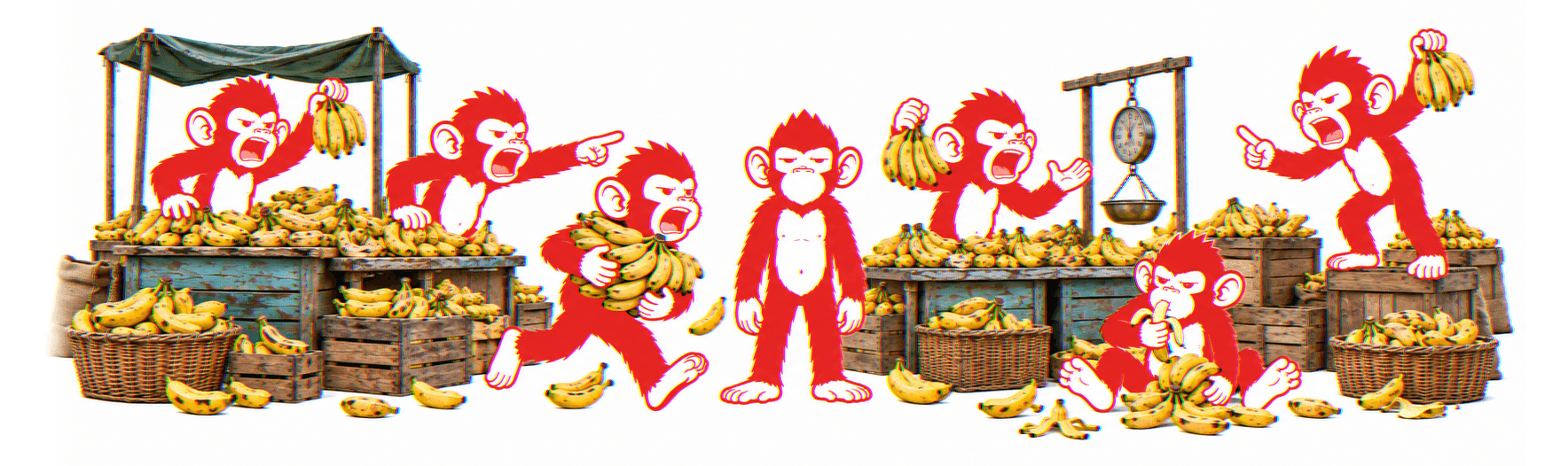 Un marché saturé de singes vendant des bananes
